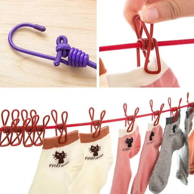 Portable Drying Rope with 12 Clips & 2 Hooks | Travel Clothesline for Indoor & Outdoor Use - Image 2