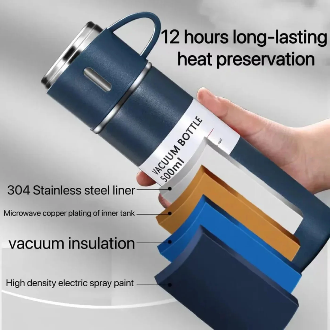 3 Cup 500ML Double-Layer Stainless Steel Vacuum Flask Set | Hot & Cold | Travel Thermos - Image 2