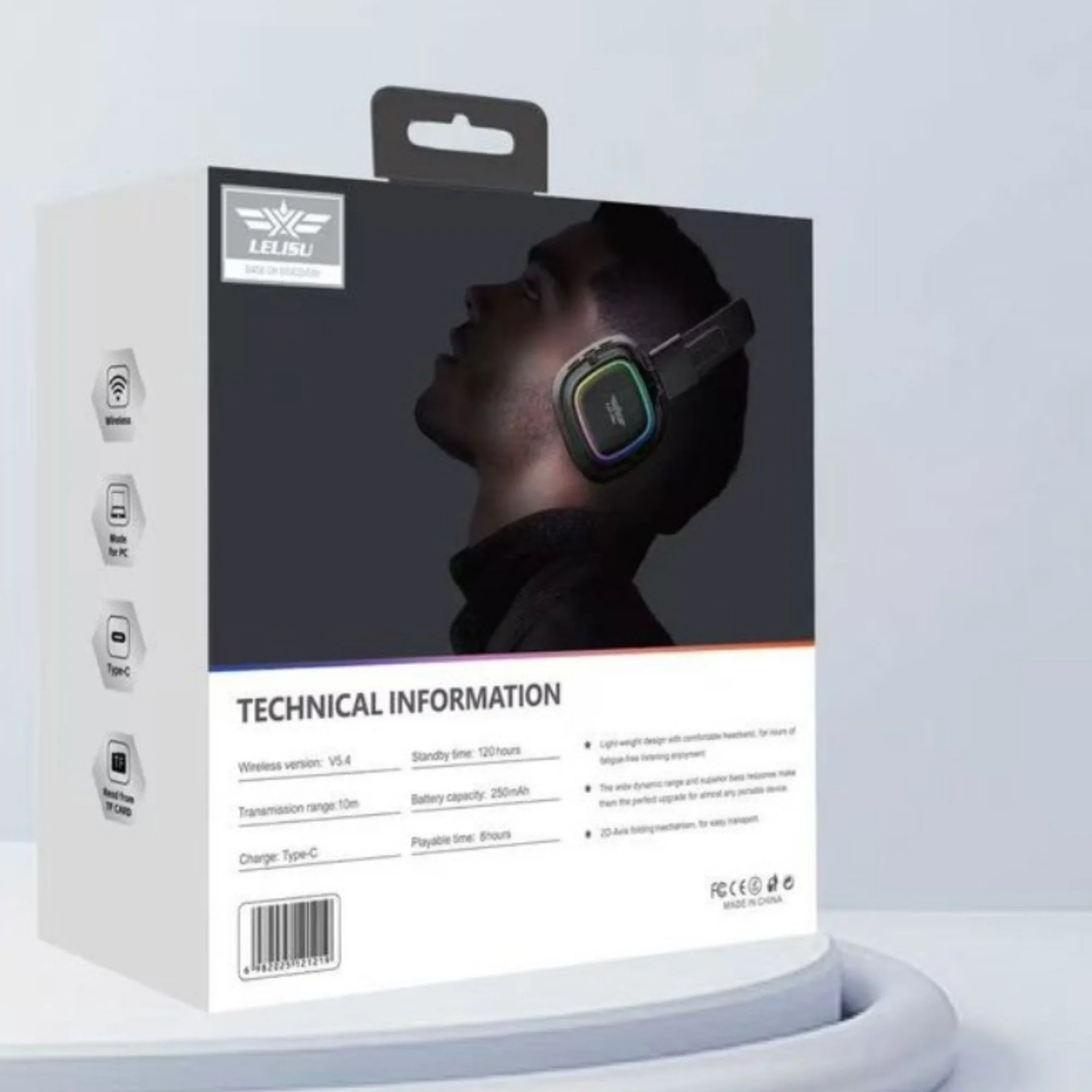 Lelisu LS-258 Wireless Stereo Headphones | Bluetooth 5.4 Over-Ear Headset with Type-C Charging & LED Lights - Image 2