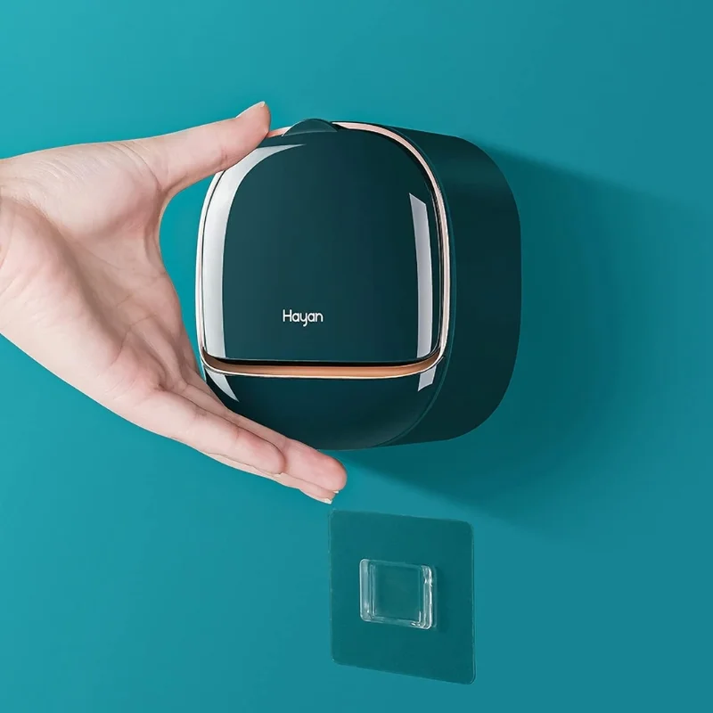 Dark Green | Self-Adhesive Wall-Mounted Luxury Soap Holder with Lid and Drainage Tray - Image 2