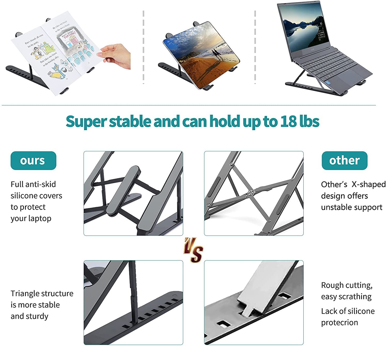 Plastic Foldable & Portable Laptop Stand | Lightweight Adjustable Laptop Holder | High-Quality ABS
