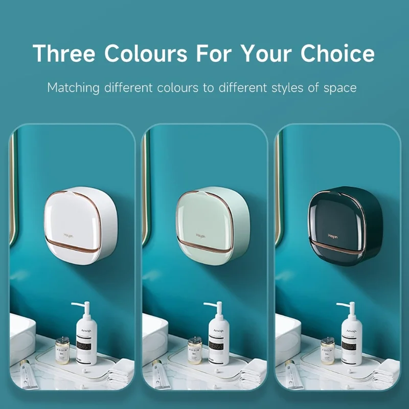 Dark Green | Self-Adhesive Wall-Mounted Luxury Soap Holder with Lid and Drainage Tray