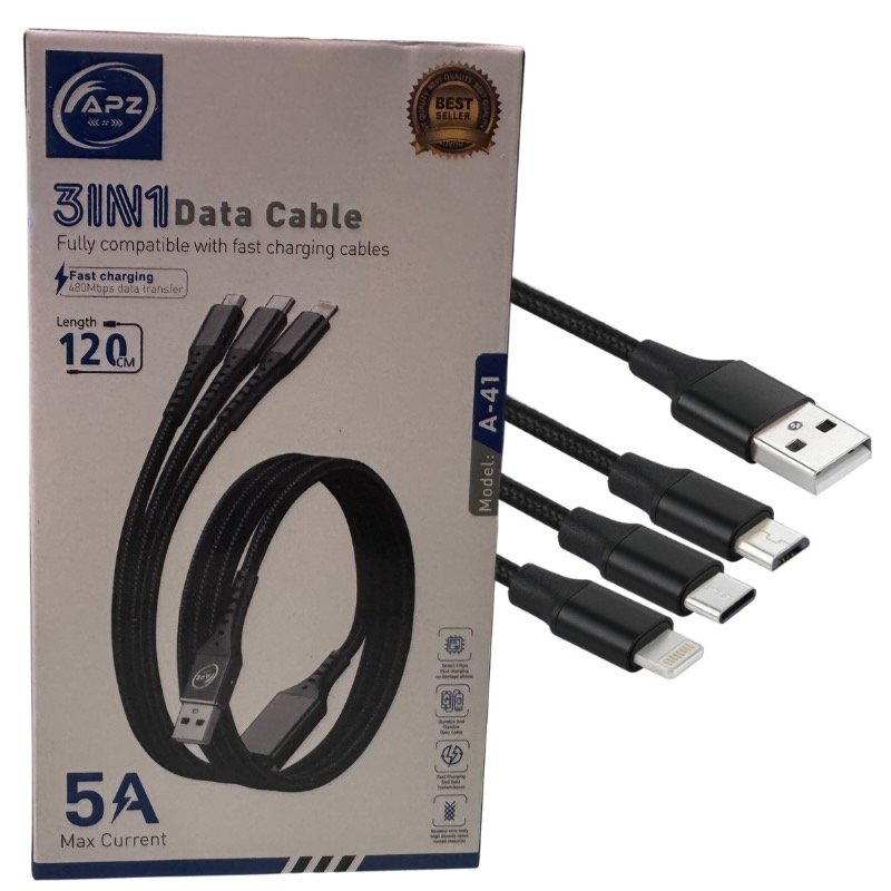 3-in-1 Fast Charging Cable 100W 480Mbps 120cm Type-C Micro Lightning Durable Design - Image 3