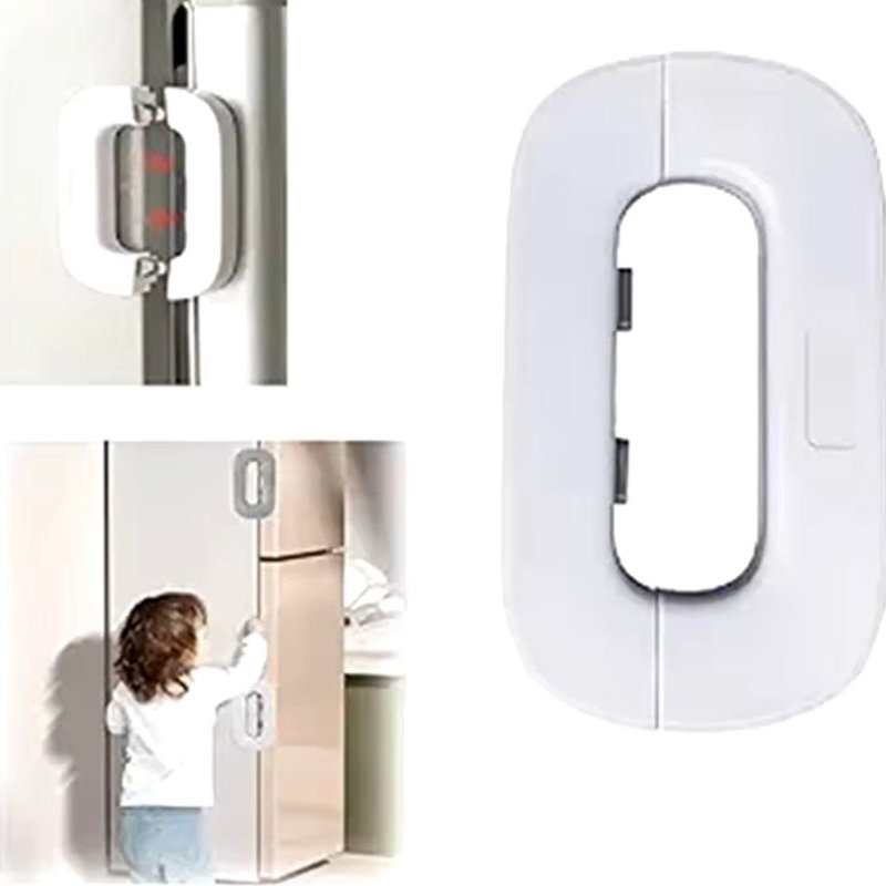 Child Safety Refrigerator Lock | Baby Proof Double Button Fridge Lock White & Grey - Image 4