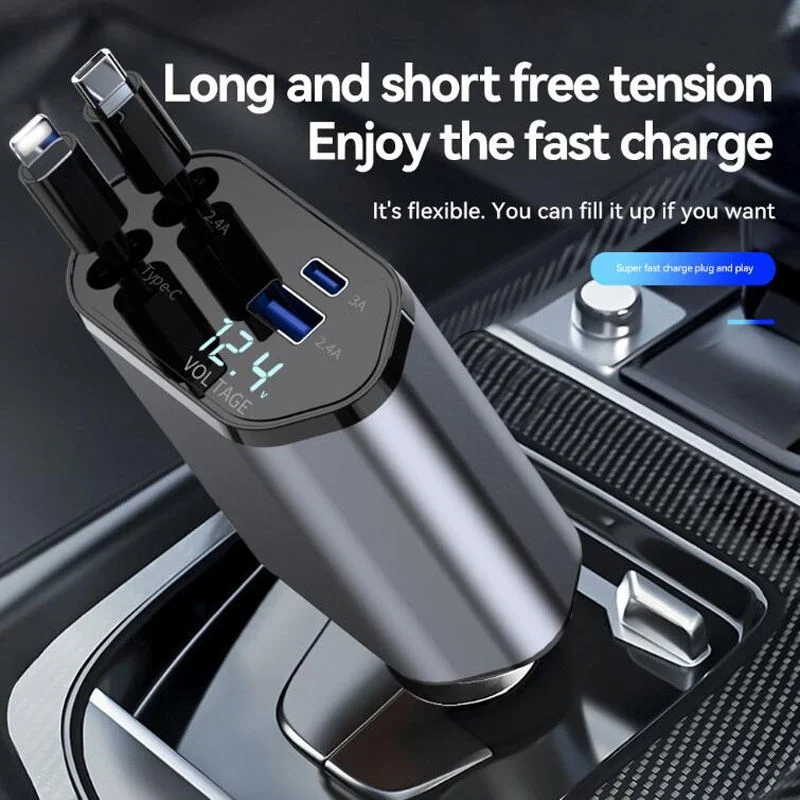 4-in-1 Retractable Car Charger | Dual USB & USB-C PD Fast Charging, 100W - Image 5