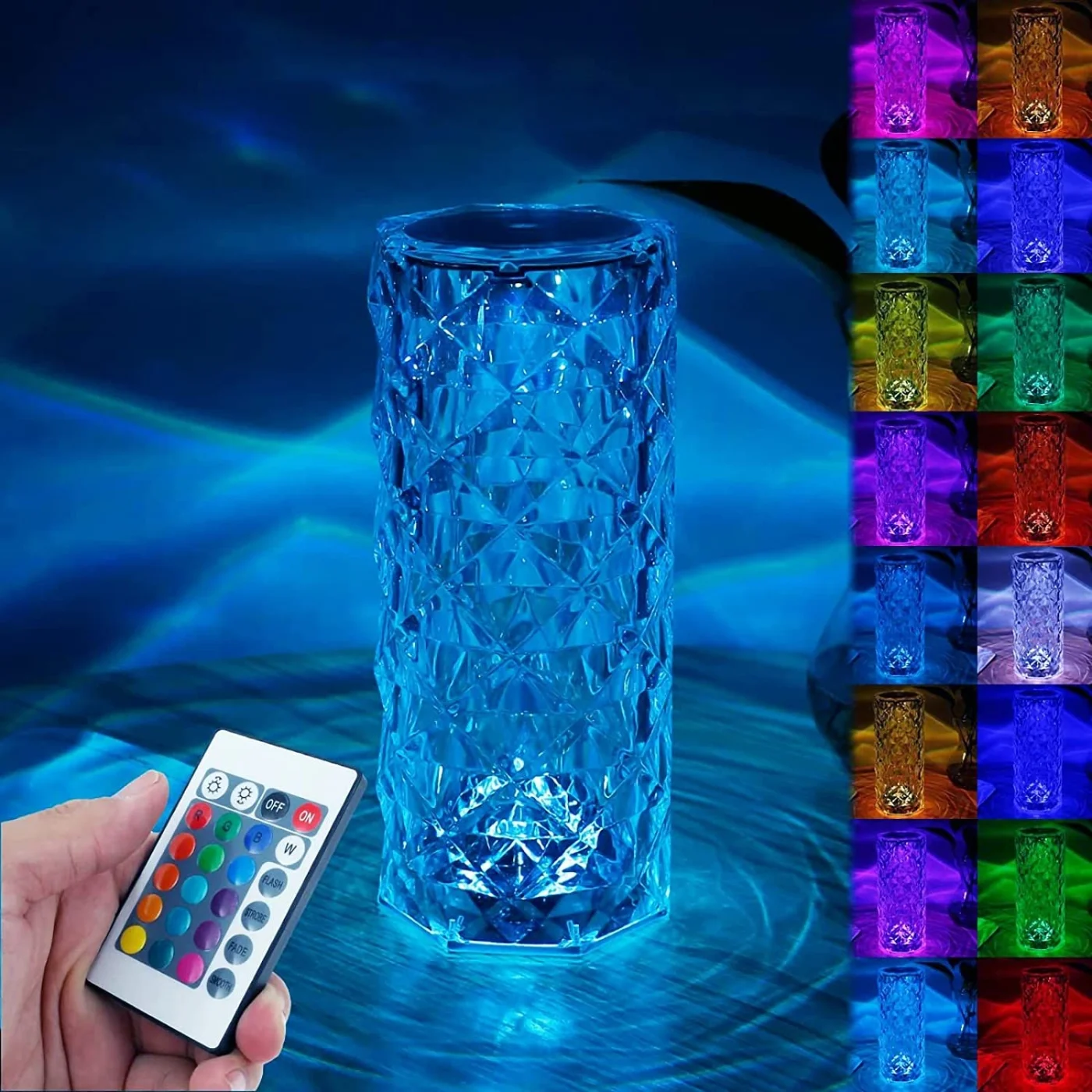16 Colors Diamond Rose Crystal Touch Lamp | USB Rechargeable Bedside Lamp with Remote - Image 7