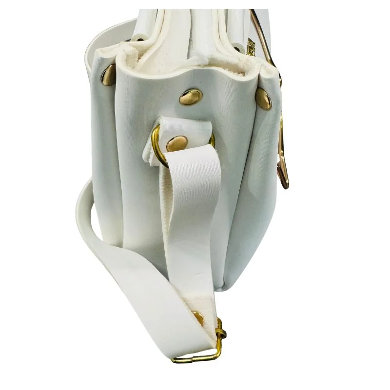 White Elegant Cat Handle Handbag for Girls & Ladies | Stylish Shoulder & Crossbody Bag with Gold Accents | Adjustable Strap - Image 4