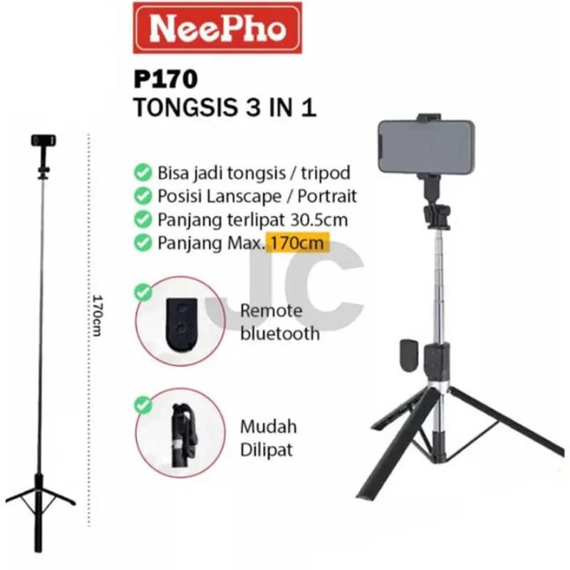 NeePho P170S Selfie Stick Tripod | Extendable , Bluetooth Remote, Universal Smartphone Mount | Durable Metal Build & Lightweight Design - Image 12