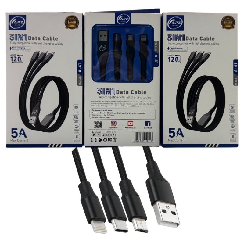 3-in-1 Fast Charging Cable 100W 480Mbps 120cm Type-C Micro Lightning Durable Design - Image 2