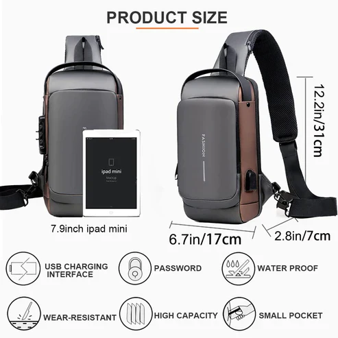 Black Multifunction Anti-Theft USB Charging Crossbody Shoulder Bag | Stylish, Secure & Travel-Ready - Image 7