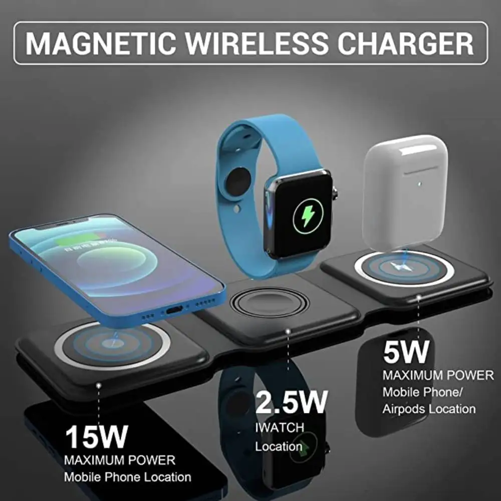 3-in-1 Foldable Magnetic Wireless Charger 15W Charging Station for iPhone Apple Watch and AirPods - Image 5