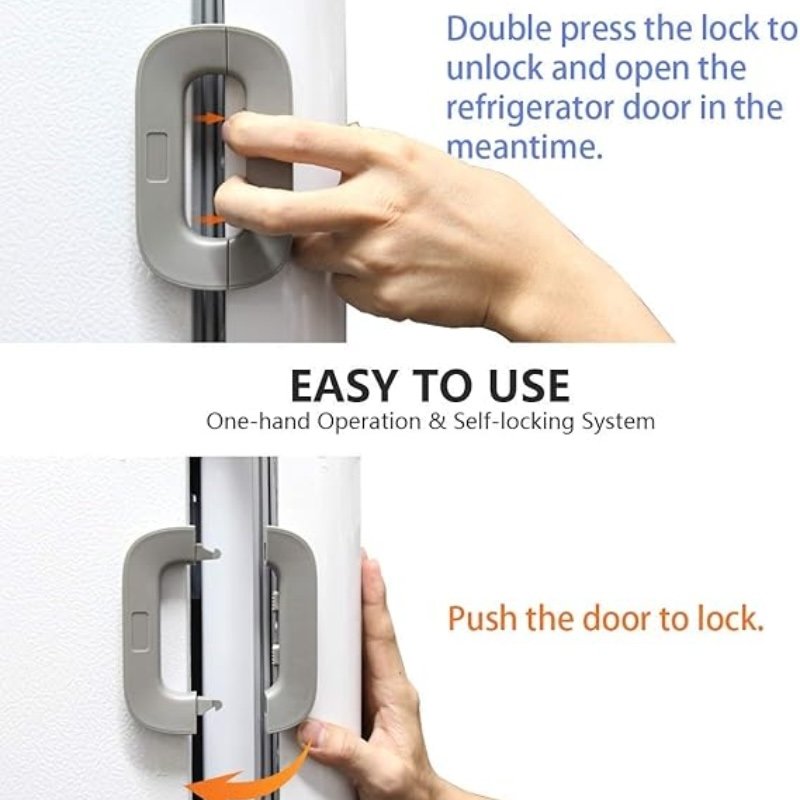 Child Safety Refrigerator Lock | Baby Proof Double Button Fridge Lock White & Grey - Image 6