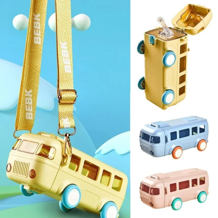 Bus Shape School Water Bottle | 500ml | With Strap | Cute & Leak-Proof | Random Color - Image 6