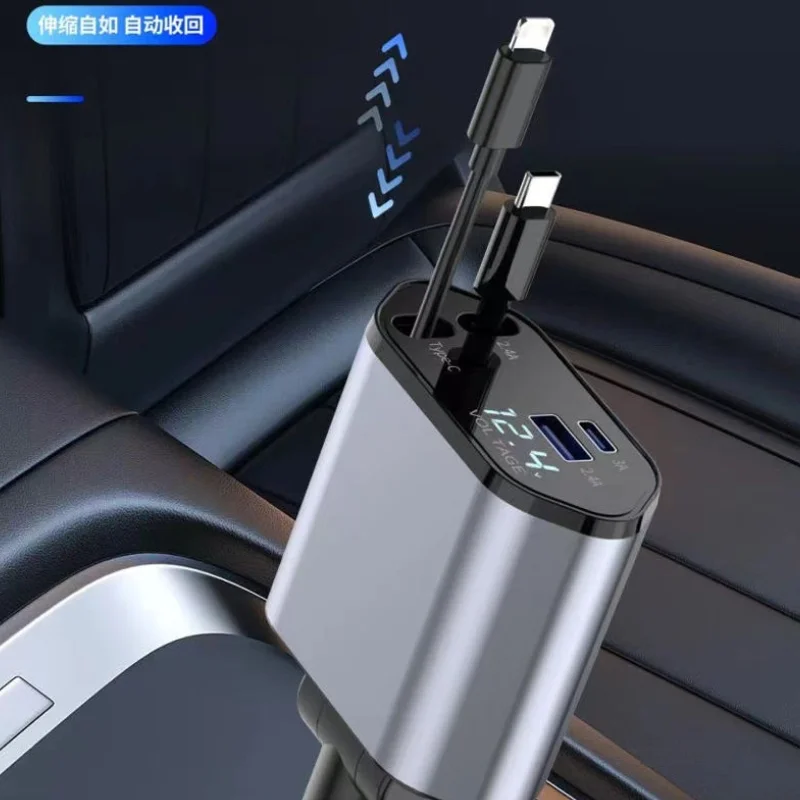 4-in-1 Retractable Car Charger | Dual USB & USB-C PD Fast Charging, 100W - Image 3
