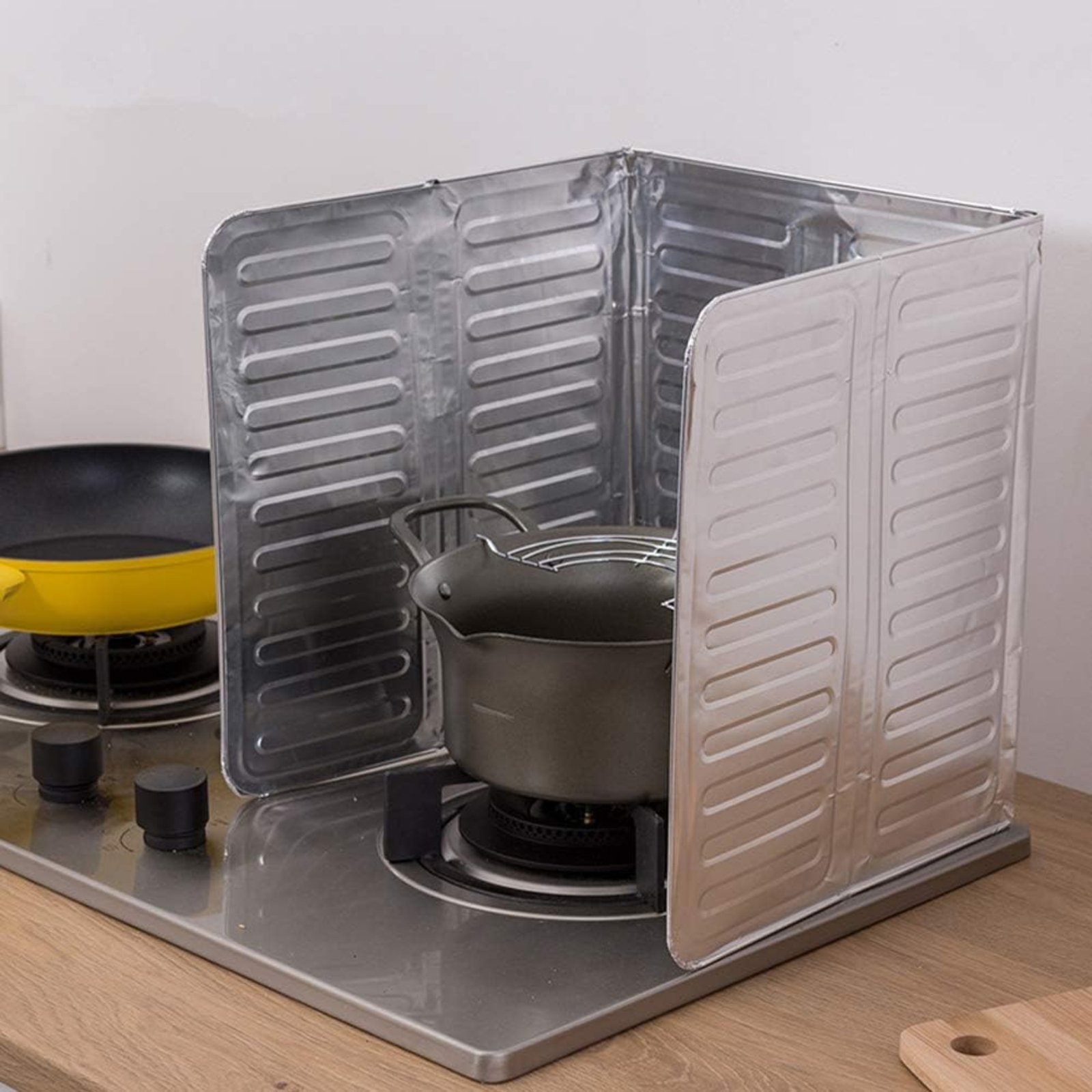 3-Sided Oil Proof Aluminum Foil Splatter Guard | Foldable Heat Insulation for Kitchen Stove | Silver - Image 3