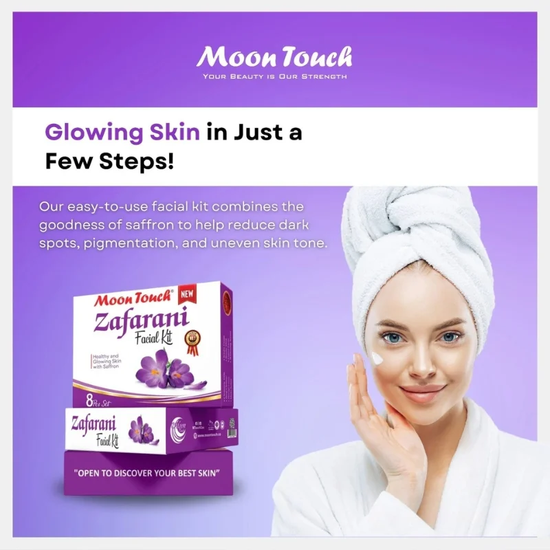 Moon Touch New Zafrani Facial Kit | Saffron Brightening Herbal Facial Set for Glowing Skin (8 Pcs) - Image 6