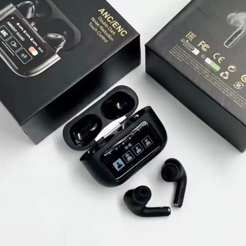 Black A9 Pro ANC Bluetooth 5.4 Wireless Earbuds with Smart Screen and Active Noise Cancellation - Image 5