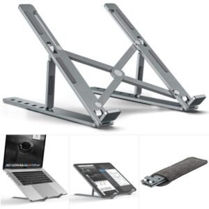 Premium Aluminum Foldable Laptop Stand | Sturdy, Adjustable, Portable | Silver & Black