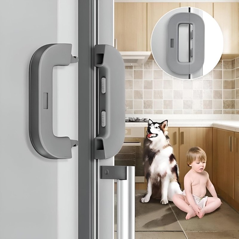 Child Safety Refrigerator Lock | Baby Proof Double Button Fridge Lock White & Grey - Image 7