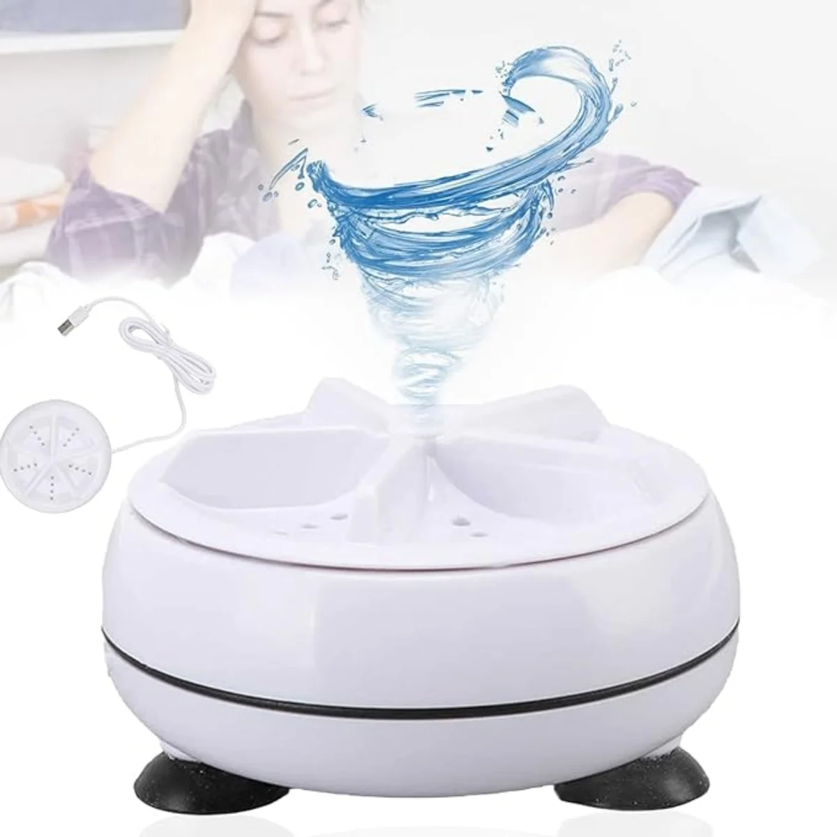 Portable USB Mini Turbo Washer | Ultrasonic Travel Washing Machine for Socks, Underwear & Dishes - Image 4