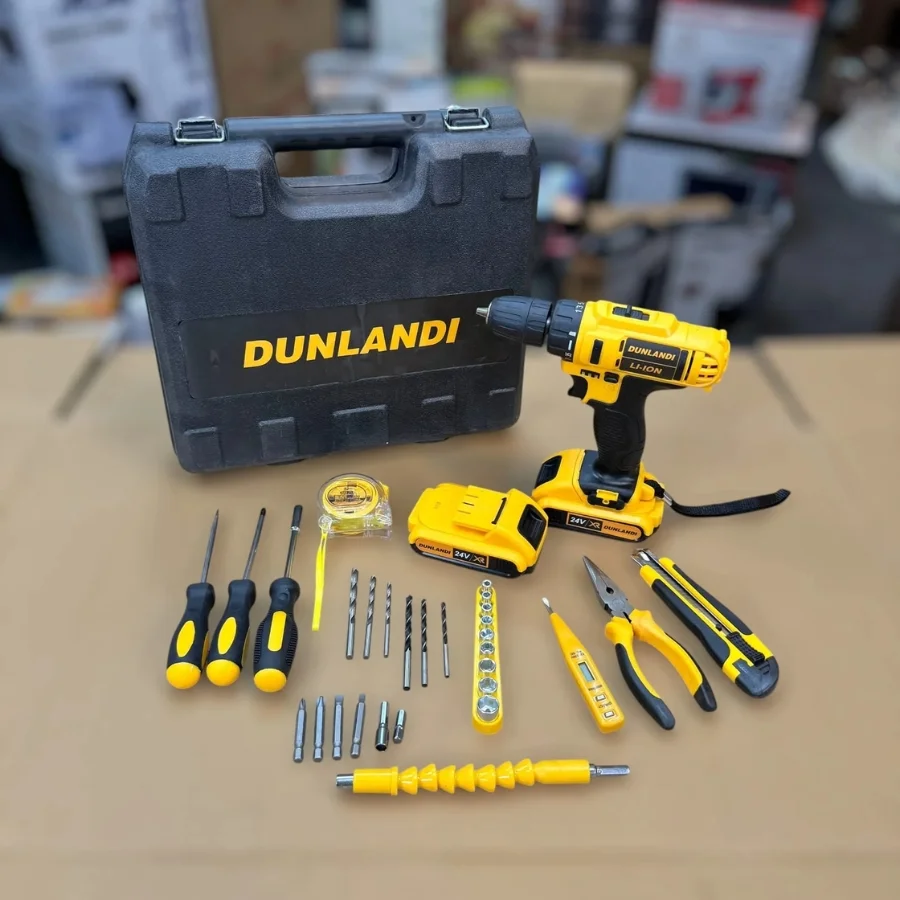 Dunlandi 24V Cordless Drill Machine Set | 2 Batteries & Complete DIY Tool Kit - Image 2
