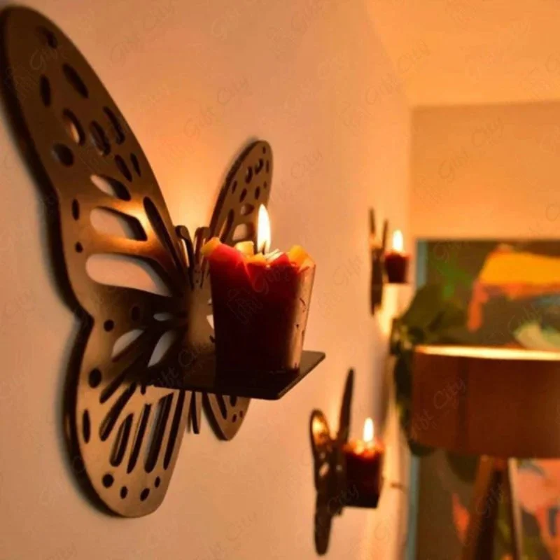 Wooden Butterfly Wall Shelf | Laser Cut MDF Wall Art Decor | Decorative Floating Shelf & Candle Holder | pack of 3 - Image 3