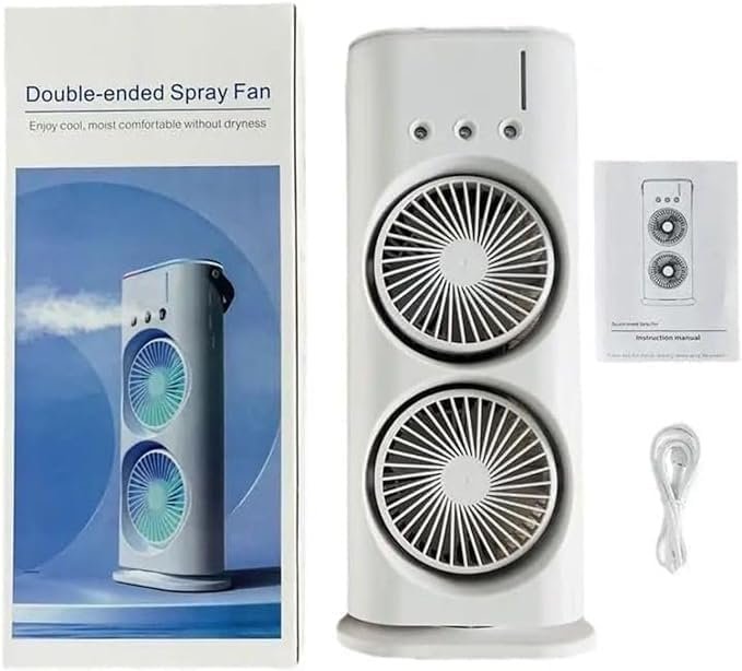 Mini Double Head Mist Fan with LED Light & Humidifier | Portable USB Air Cooler for Home Office Travel - Image 6