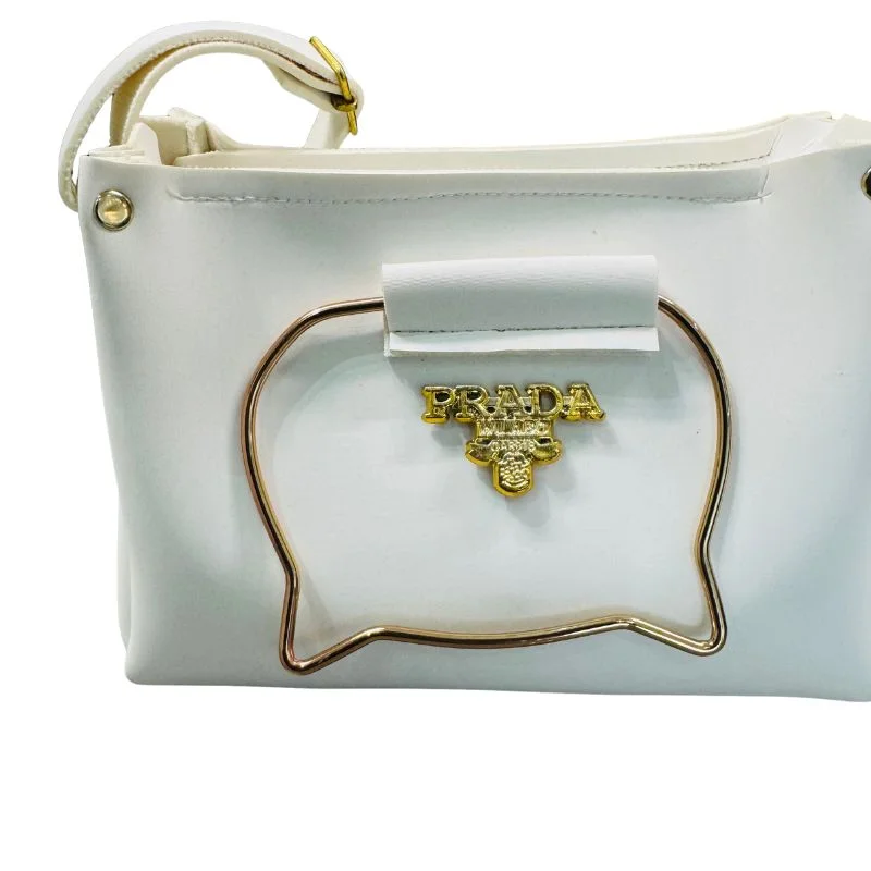 White Elegant Cat Handle Handbag for Girls & Ladies | Stylish Shoulder & Crossbody Bag with Gold Accents | Adjustable Strap - Image 2