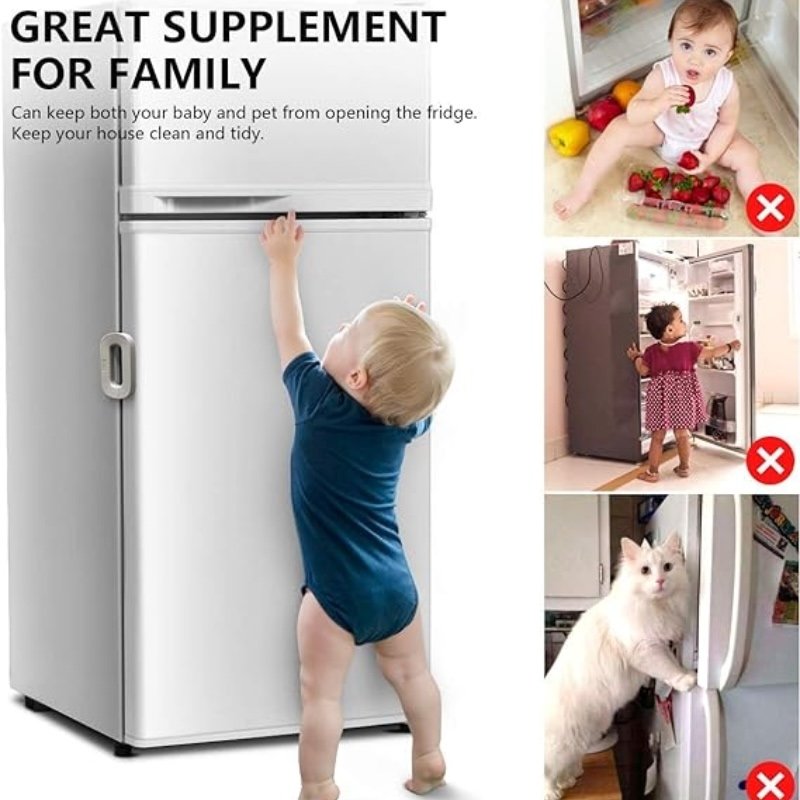 Child Safety Refrigerator Lock | Baby Proof Double Button Fridge Lock White & Grey - Image 3