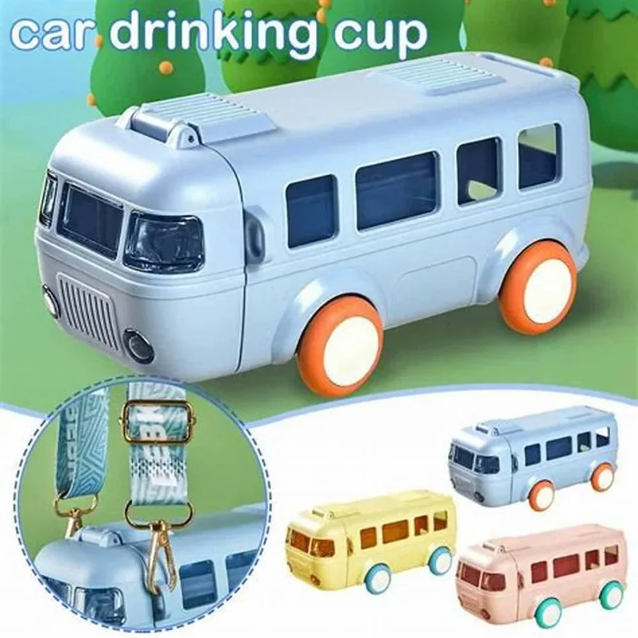 Bus Shape School Water Bottle | 500ml | With Strap | Cute & Leak-Proof | Random Color - Image 4
