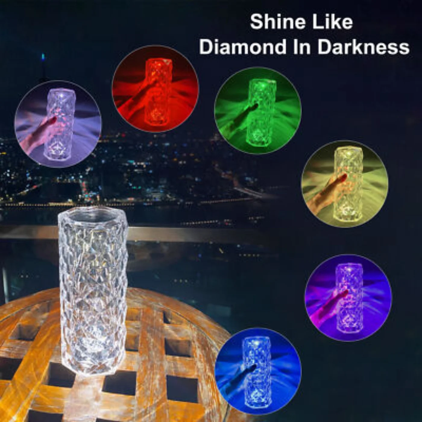 16 Colors Diamond Rose Crystal Touch Lamp | USB Rechargeable Bedside Lamp with Remote - Image 2