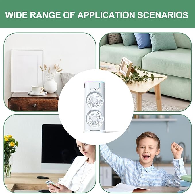 Mini Double Head Mist Fan with LED Light & Humidifier | Portable USB Air Cooler for Home Office Travel - Image 3