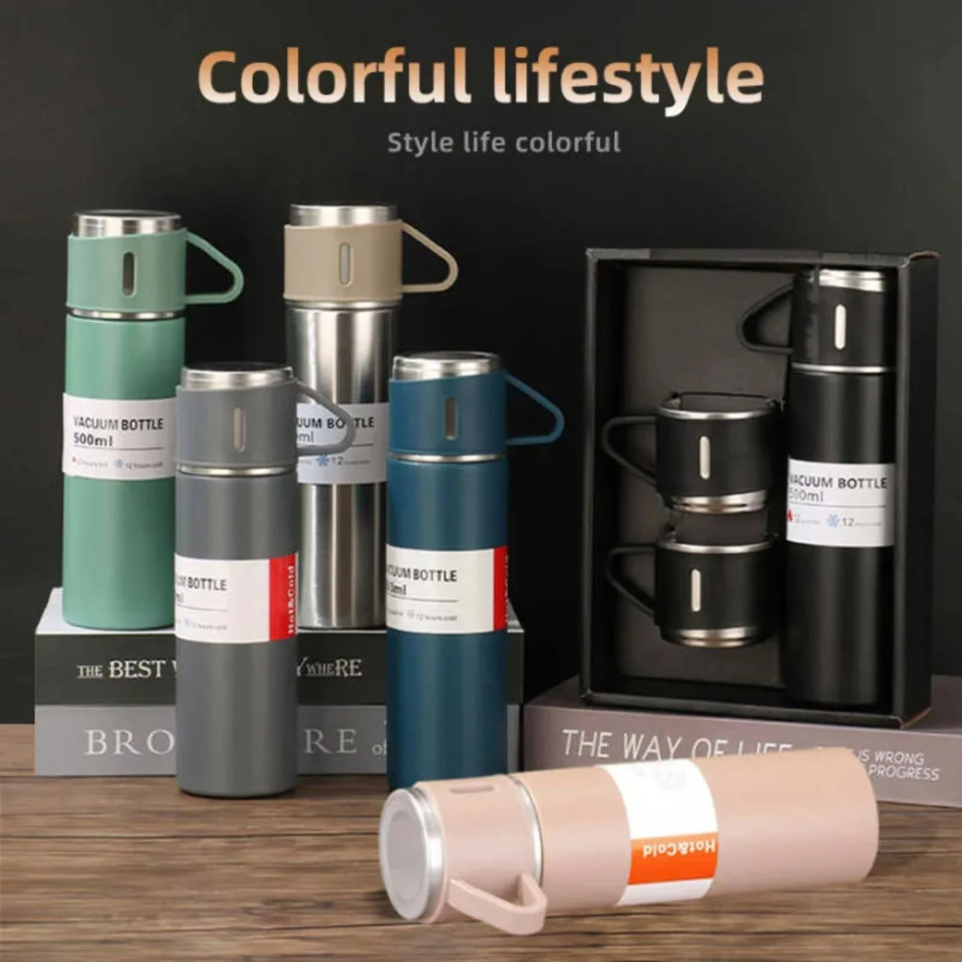 3 Cup 500ML Double-Layer Stainless Steel Vacuum Flask Set | Hot & Cold | Travel Thermos - Image 5