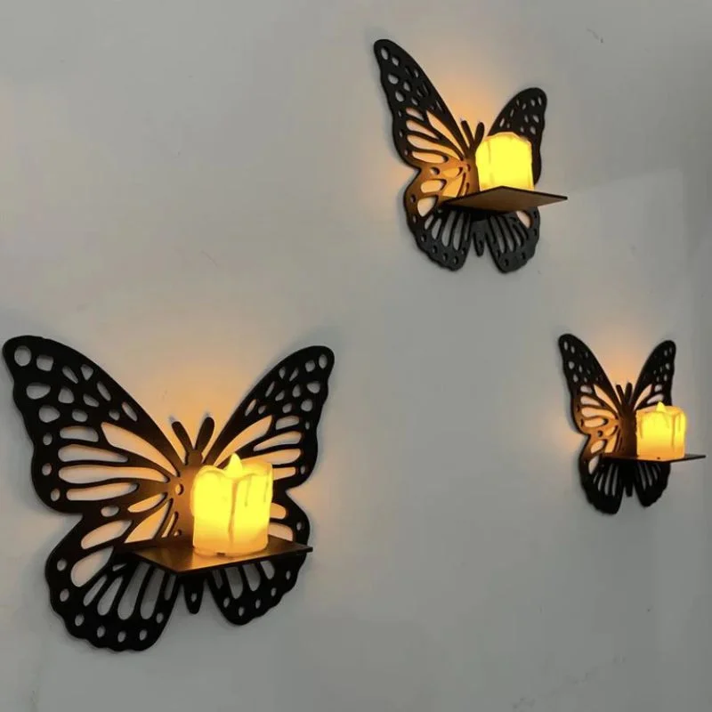 Wooden Butterfly Wall Shelf | Laser Cut MDF Wall Art Decor | Decorative Floating Shelf & Candle Holder | pack of 3 - Image 6
