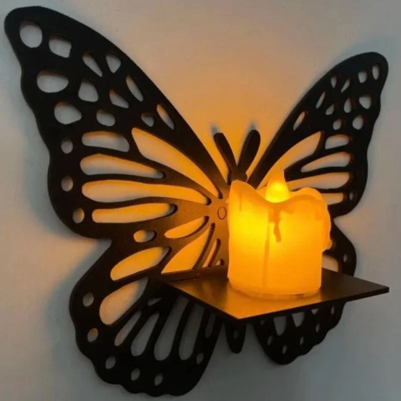 Wooden Butterfly Wall Shelf | Laser Cut MDF Wall Art Decor | Decorative Floating Shelf & Candle Holder | pack of 3 - Image 8