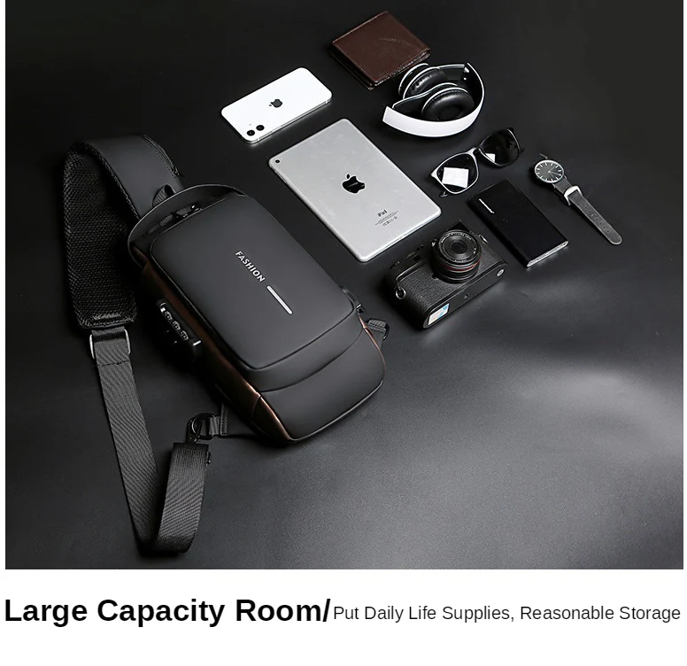 Black Multifunction Anti-Theft USB Charging Crossbody Shoulder Bag | Stylish, Secure & Travel-Ready - Image 3