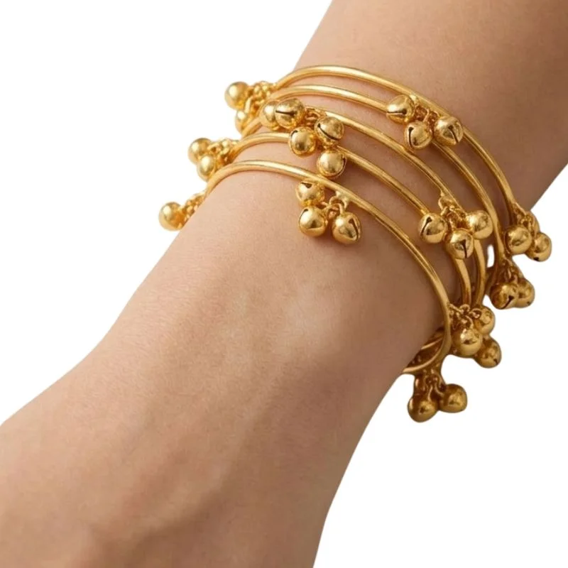 Brass Gold Kashmiri Ghunghroo Bangles Set of 4 Pcs | Traditional Oxidized Indian Festival & Mehndi Jewelry - Image 5