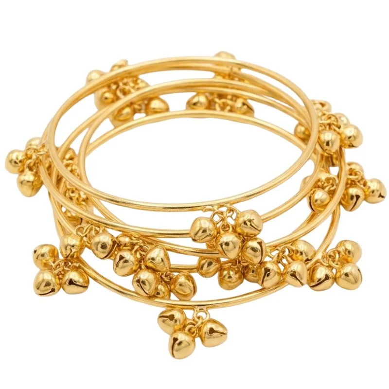 Brass Gold Kashmiri Ghunghroo Bangles Set of 4 Pcs | Traditional Oxidized Indian Festival & Mehndi Jewelry - Image 2