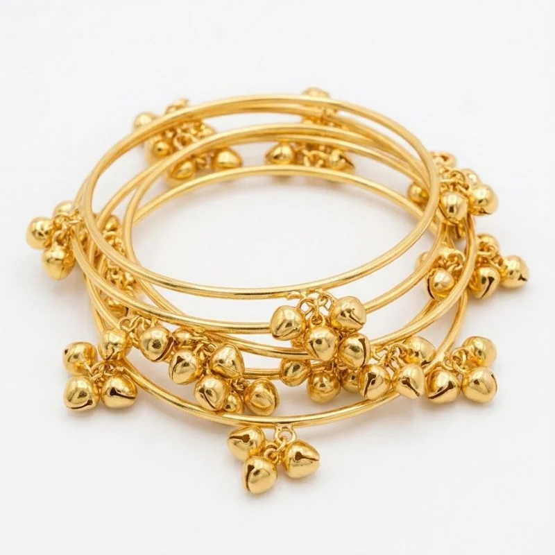 Brass Gold Kashmiri Ghunghroo Bangles Set of 4 Pcs | Traditional Oxidized Indian Festival & Mehndi Jewelry