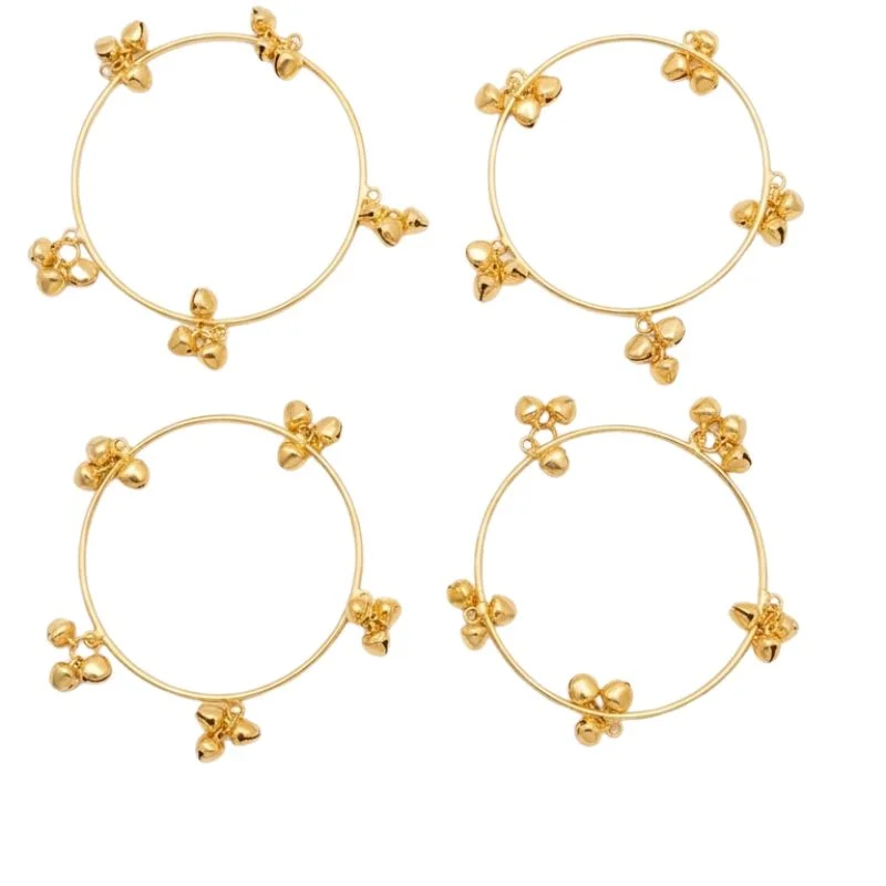 Brass Gold Kashmiri Ghunghroo Bangles Set of 4 Pcs | Traditional Oxidized Indian Festival & Mehndi Jewelry - Image 4