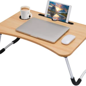 Laptop Table Foldable with Tablet Groove & Cup Slot | Beige Color | Multi-Purpose Desk for Work, Study, and Meals