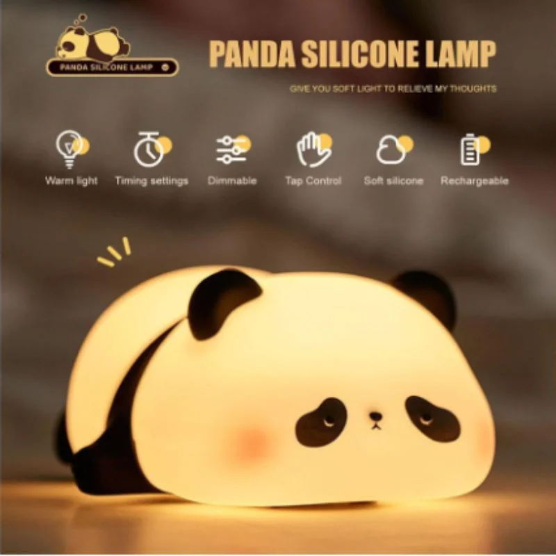 Cute Panda Soft Silicone LED Animal Bedside Lamp | Tap Control & USB Rechargeable | Panda Night Light for Kids - Image 2