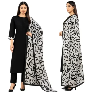 Katan Silk 3-Piece Suit for Women | Unstitched Plain Shirt & Trouser with Heavy Winter Silk Shawl