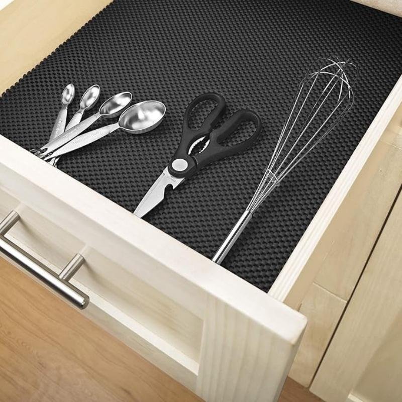 Anti-Slip Fridge & Shelf Mat | Waterproof Washable Liner for Kitchen Drawers Cabinets | Black - Image 2