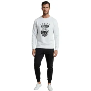 KING Printed White Tracksuit Sweatshirt & Trouser | Warm & Comfortable Winter Wear | Medium