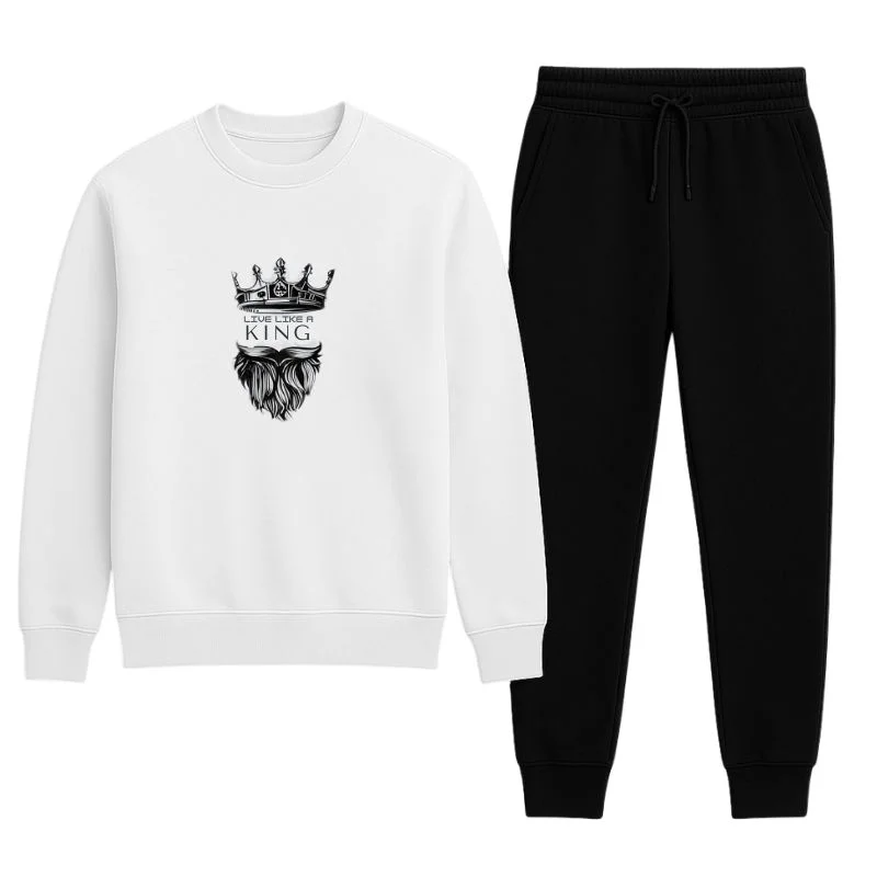 KING Printed White Tracksuit Sweatshirt & Trouser | Warm & Comfortable Winter Wear | Medium - Image 3