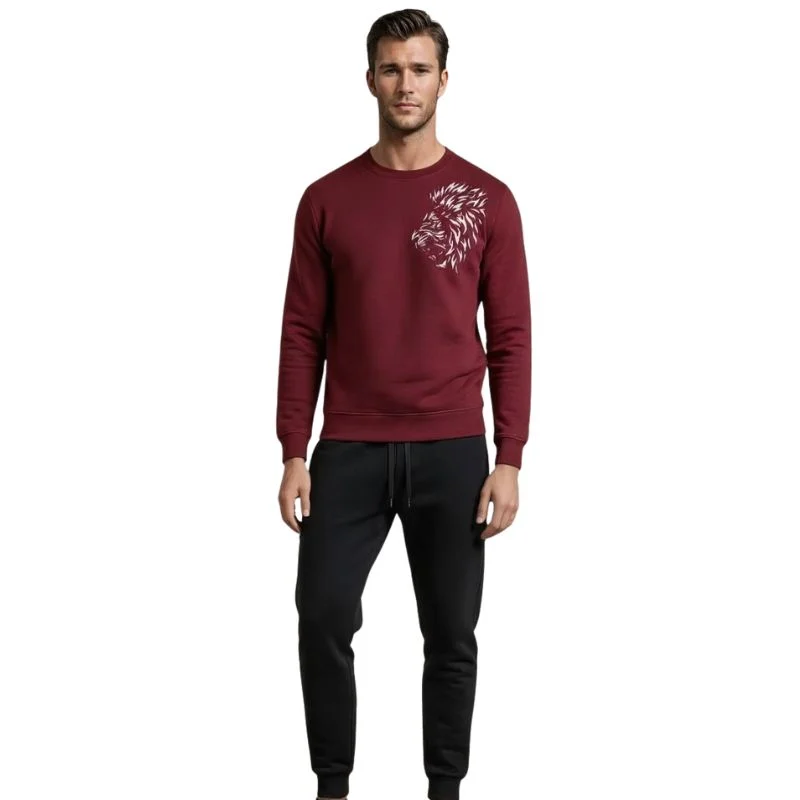 LION Printed Maroon Tracksuit Sweatshirt & Trouser | Warm & Comfortable Winter Wear | Large - Image 2