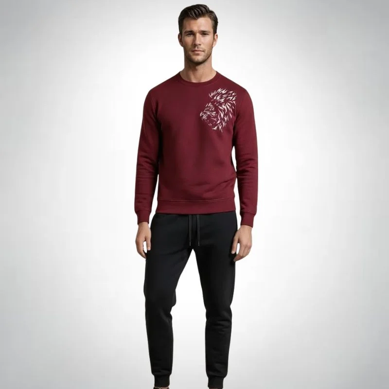 LION Printed Maroon Tracksuit Sweatshirt & Trouser | Warm & Comfortable Winter Wear | Large - Image 3