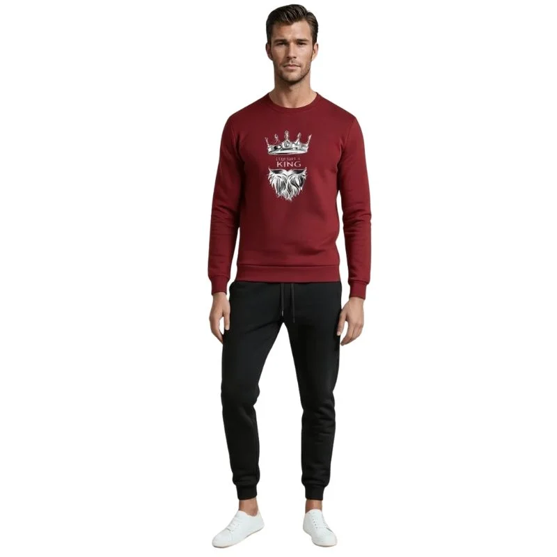 KING Printed Maroon Tracksuit Sweatshirt & Trouser | Warm & Comfortable Winter Wear | Large - Image 3