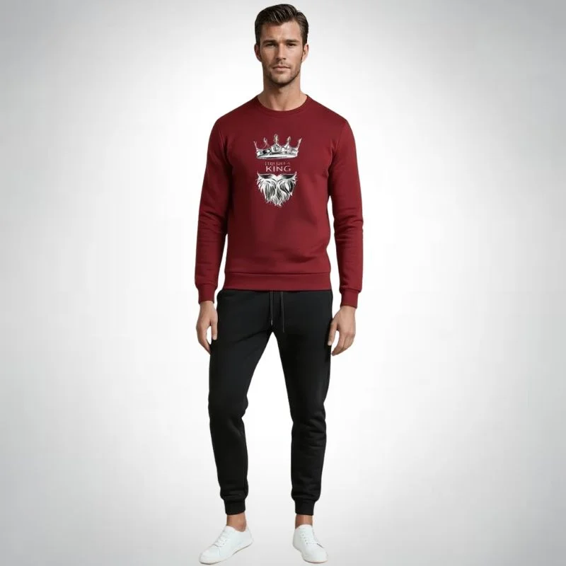 KING Printed Maroon Tracksuit Sweatshirt & Trouser | Warm & Comfortable Winter Wear | Large - Image 2